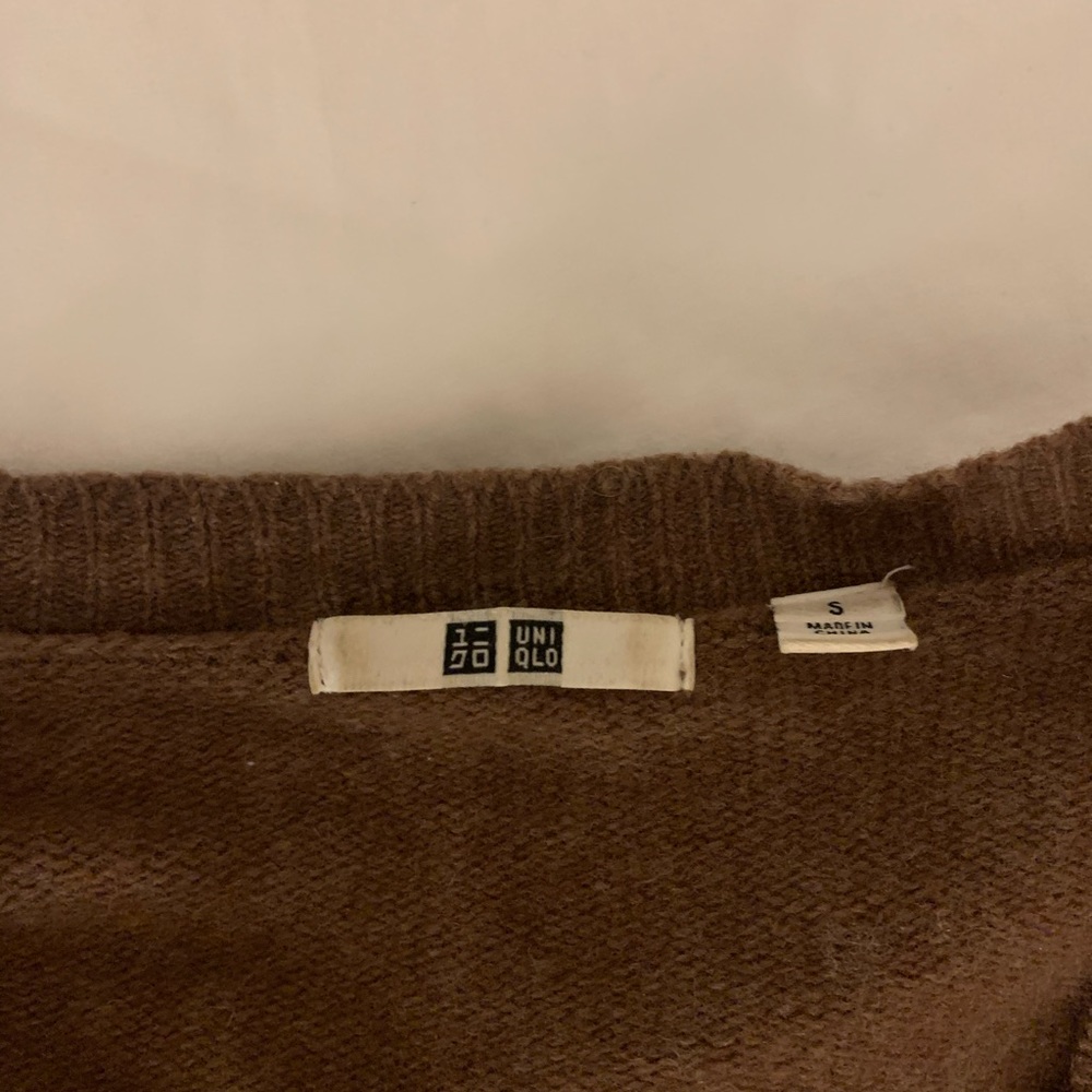 Uniqlo brown cropped cardigan 100% wool